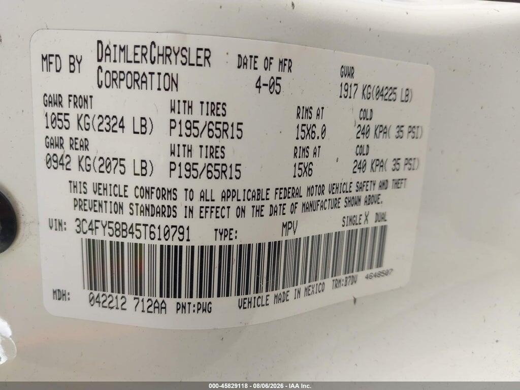 3C4FY58B45T610791 2005 CHRYSLER PT CRUISER photo no. 9