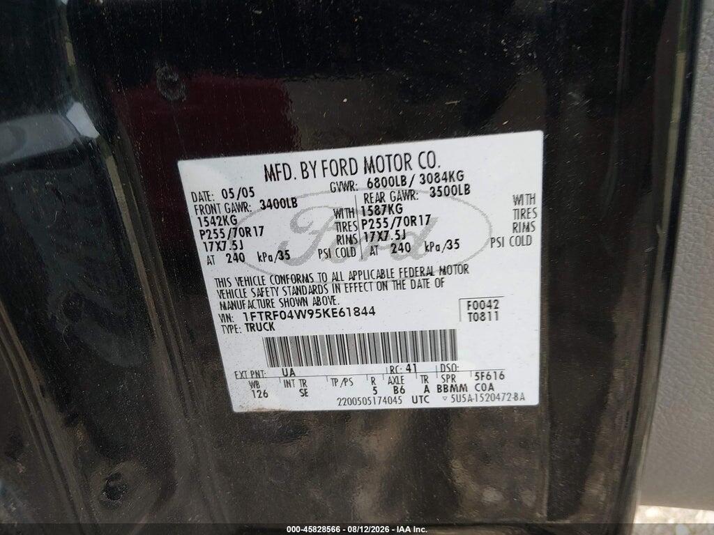 1FTRF04W95KE61844 2005 FORD F-150 photo no. 9
