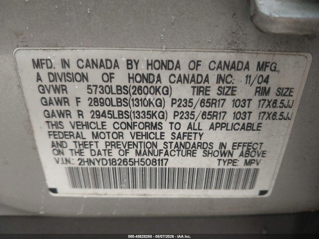 2HNYD18265H508117 2005 ACURA MDX photo no. 9