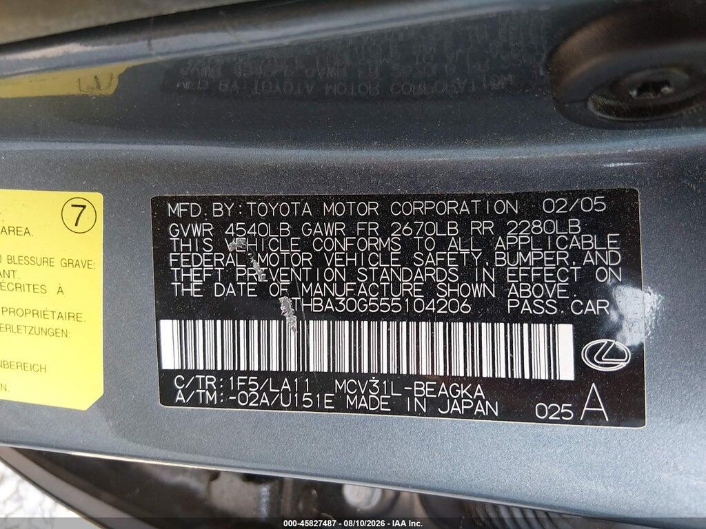 JTHBA30G555104206 2005 LEXUS ES 330 photo no. 9