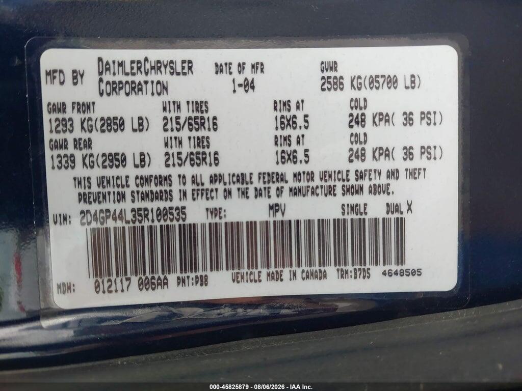 2D4GP44L35R100535 2005 DODGE GRAND CARAVAN photo no. 9
