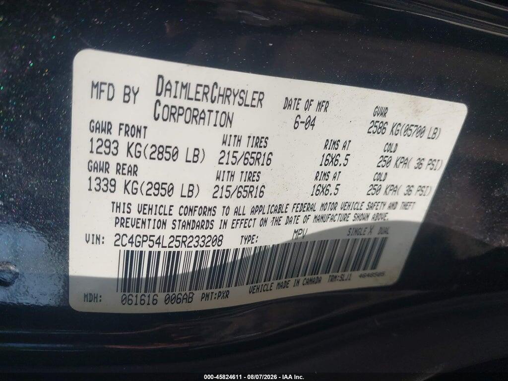 2C4GP54L25R233208 2005 CHRYSLER TOWN & COUNTRY photo no. 9