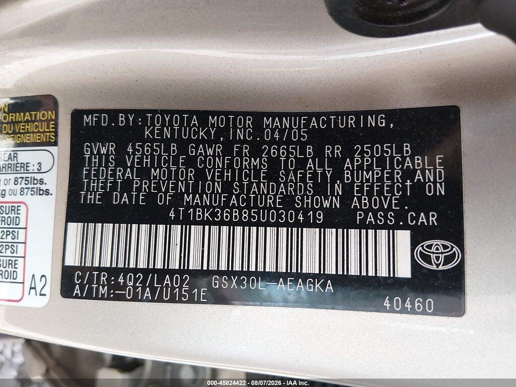 4T1BK36B85U030419 2005 TOYOTA AVALON photo no. 9