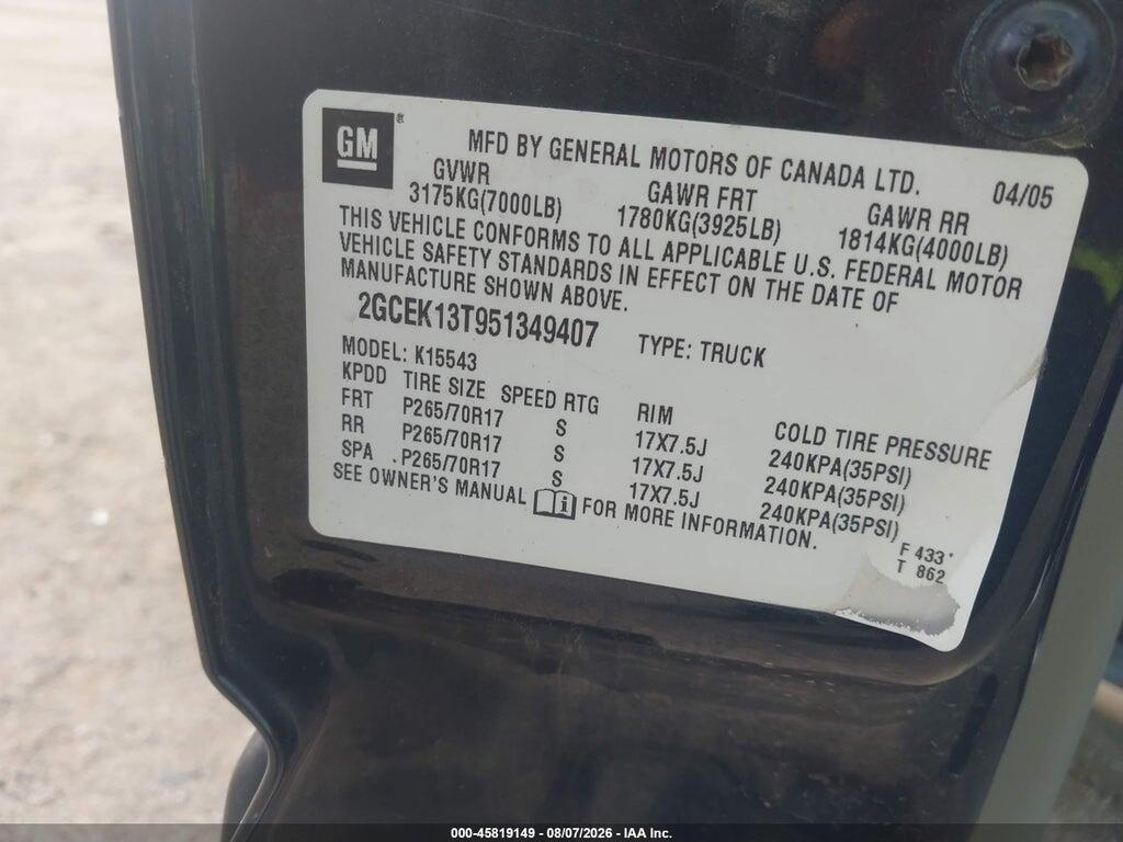 2GCEK13T951349407 2005 CHEVROLET SILVERADO 1500 photo no. 9