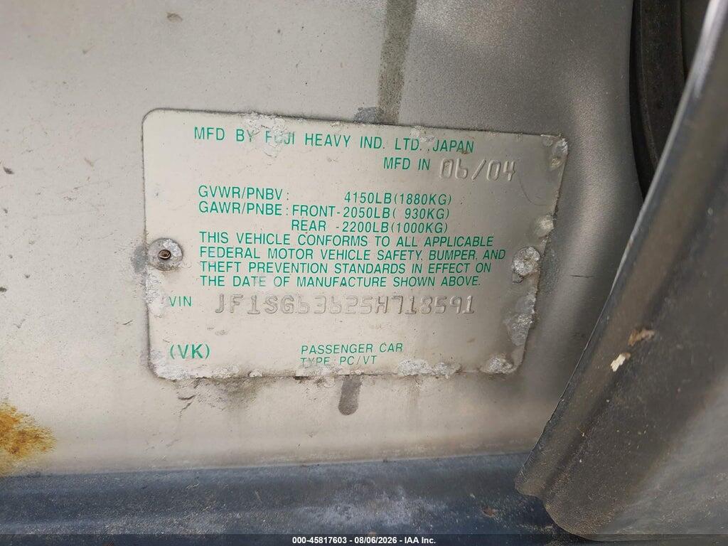 JF1SG63625H718591 2005 SUBARU FORESTER photo no. 9