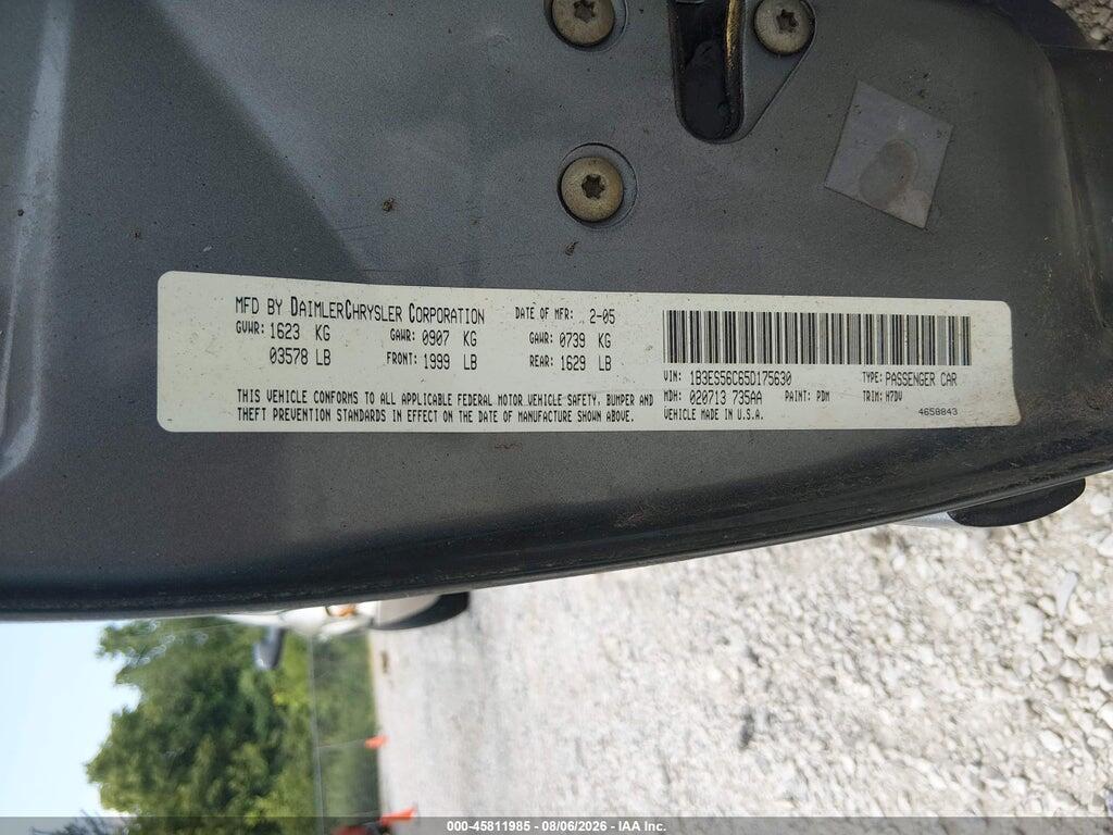 1B3ES56C65D175630 2005 DODGE NEON photo no. 9