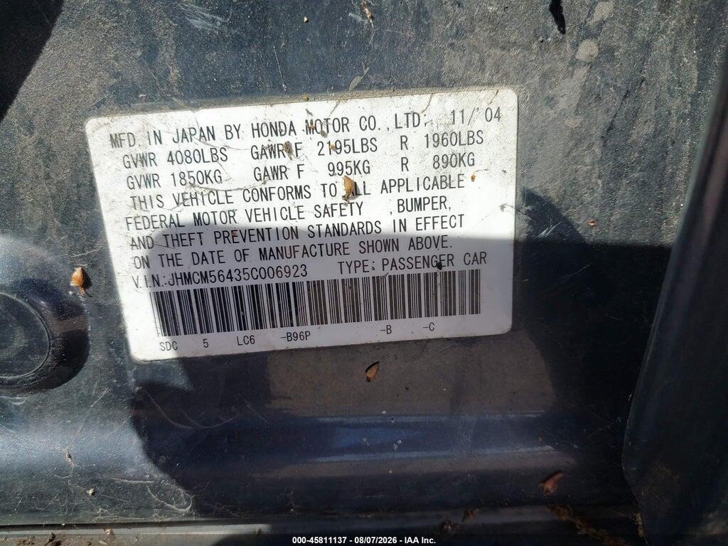 JHMCM56435C006923 2005 HONDA ACCORD photo no. 9