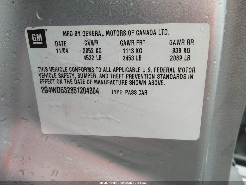 2G4WD532851204304 2005 BUICK LACROSSE photo no. 9