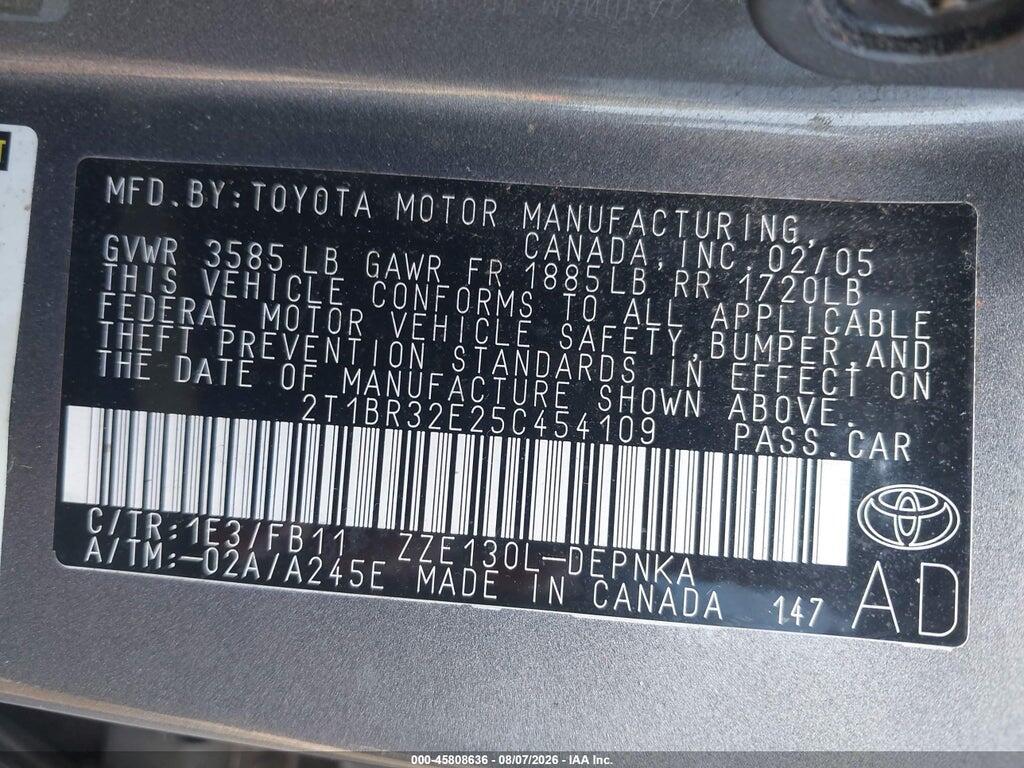 2T1BR32E25C454109 2005 TOYOTA COROLLA photo no. 9