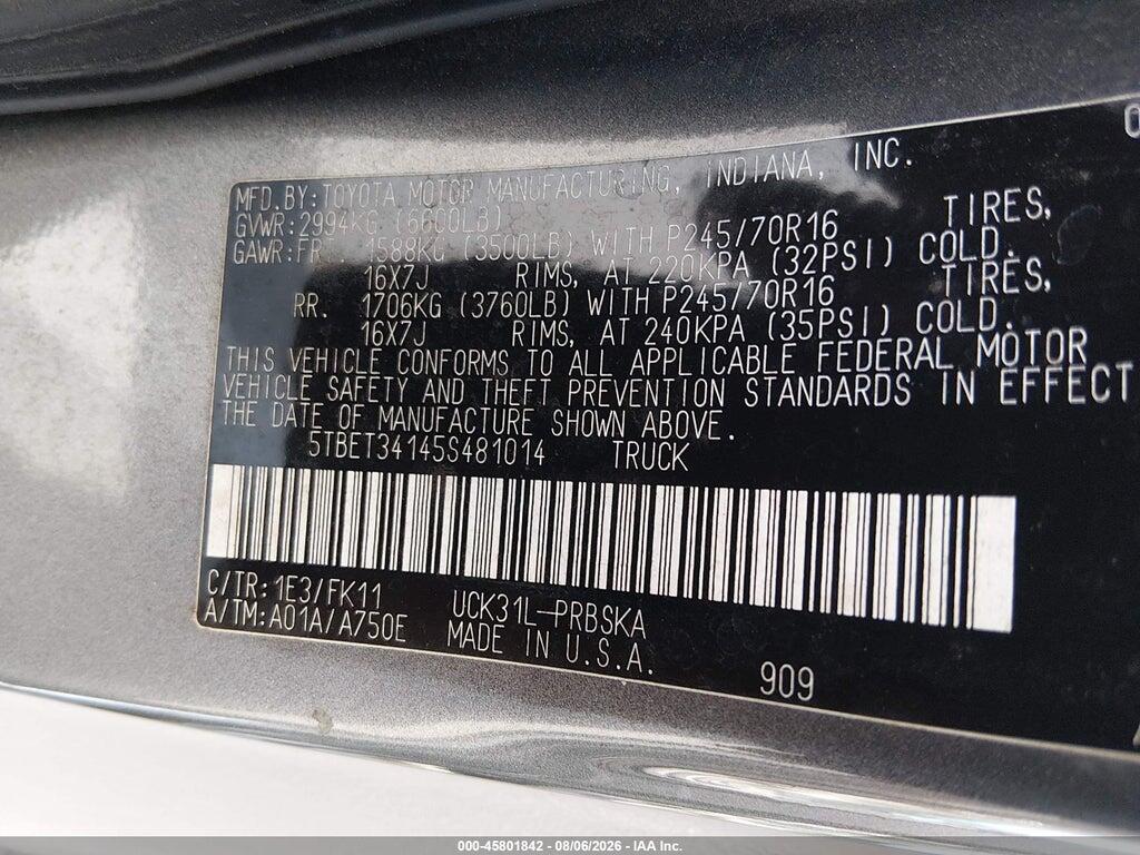 5TBET34145S481014 2005 TOYOTA TUNDRA photo no. 9