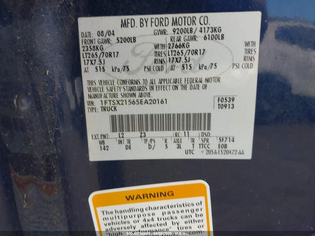1FTSX21565EA20161 2005 FORD F-250 photo no. 9