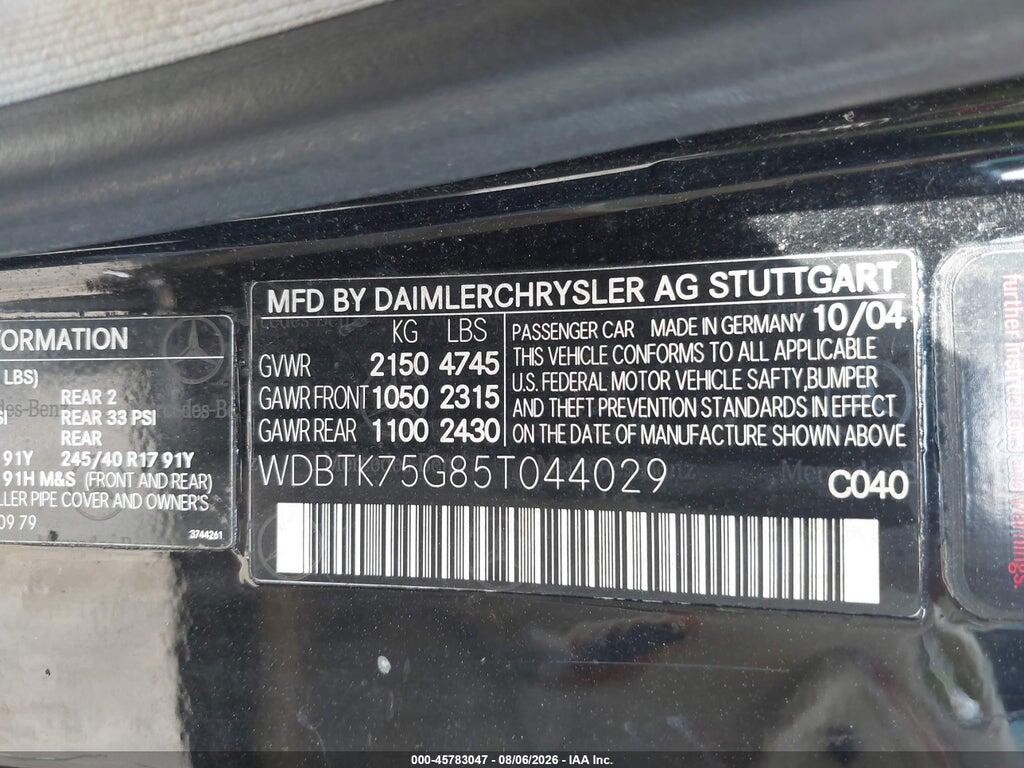 WDBTK75G85T044029 2005 MERCEDES-BENZ CLK 500 photo no. 9