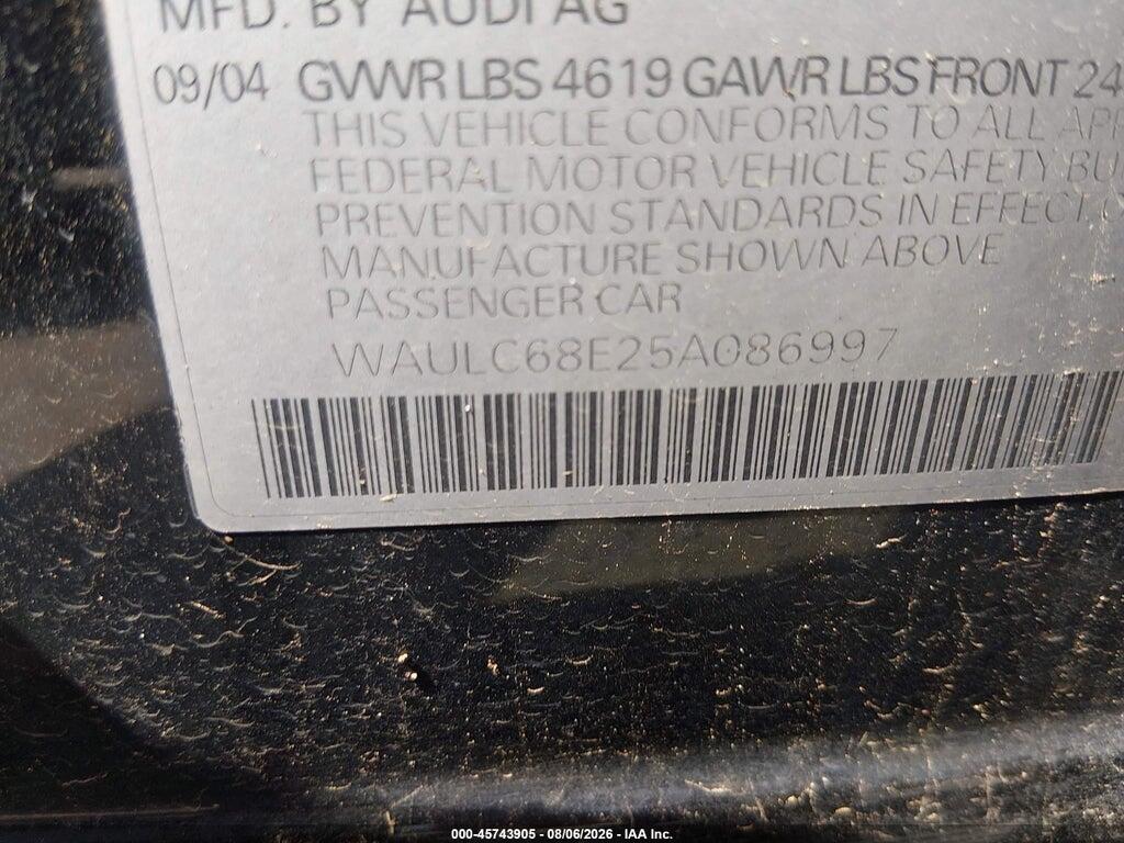 WAULC68E25A086997 2005 AUDI A4 photo no. 9