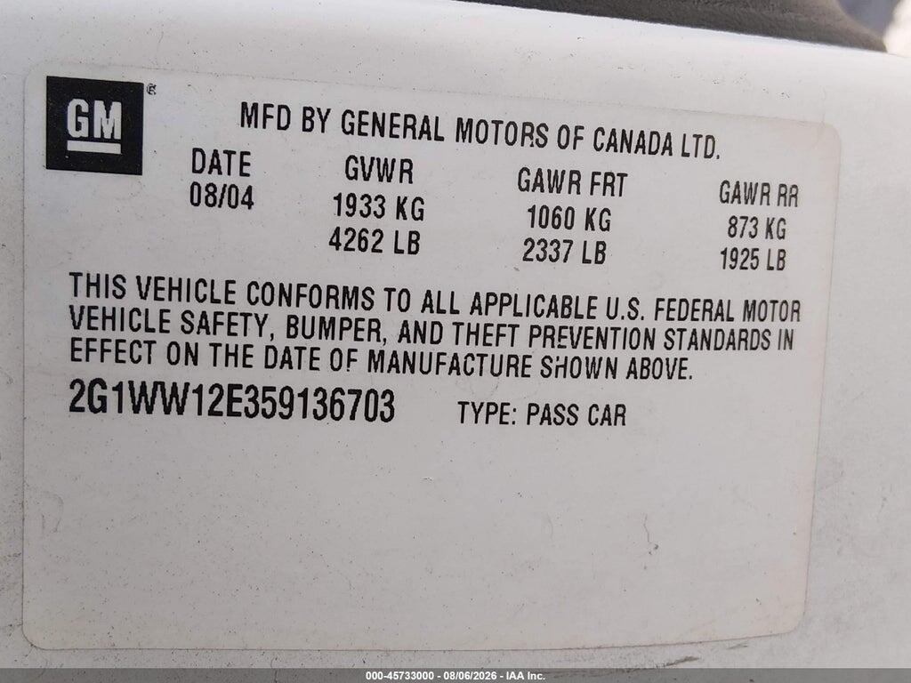 2G1WW12E359136703 2005 CHEVROLET MONTE CARLO photo no. 9