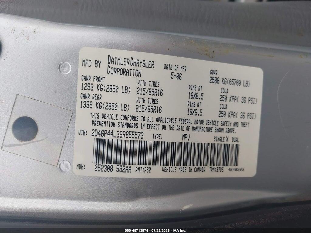 2D4GP44L36R855573 2006 DODGE GRAND CARAVAN photo no. 9
