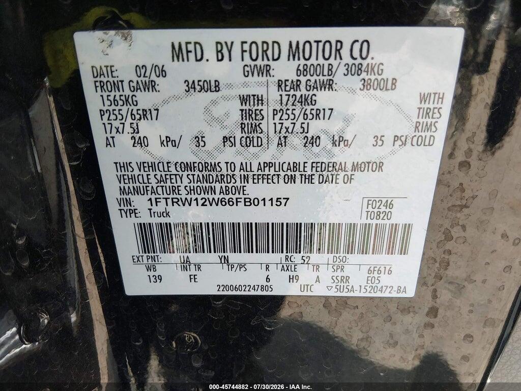 1FTRW12W66FB01157 2006 FORD F-150 photo no. 9