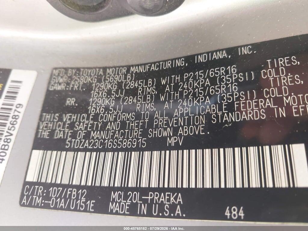5TDZA23C16S586915 2006 TOYOTA SIENNA photo no. 9