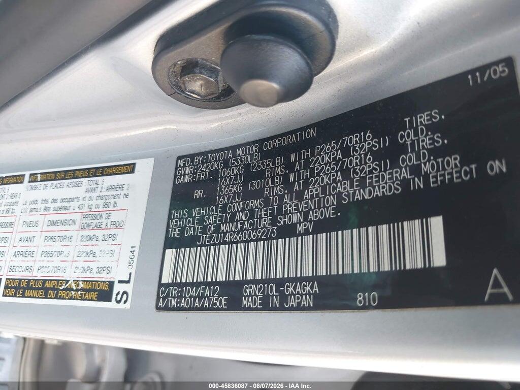 JTEZU14R660069273 2006 TOYOTA 4RUNNER photo no. 9
