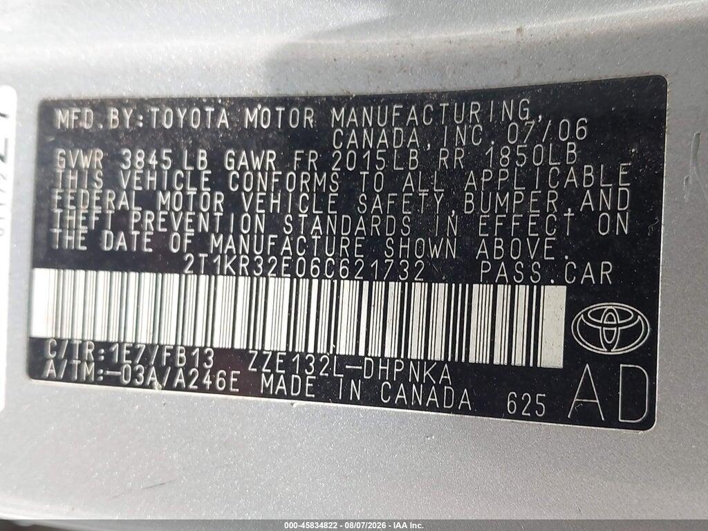 2T1KR32E06C621732 2006 TOYOTA MATRIX photo no. 9