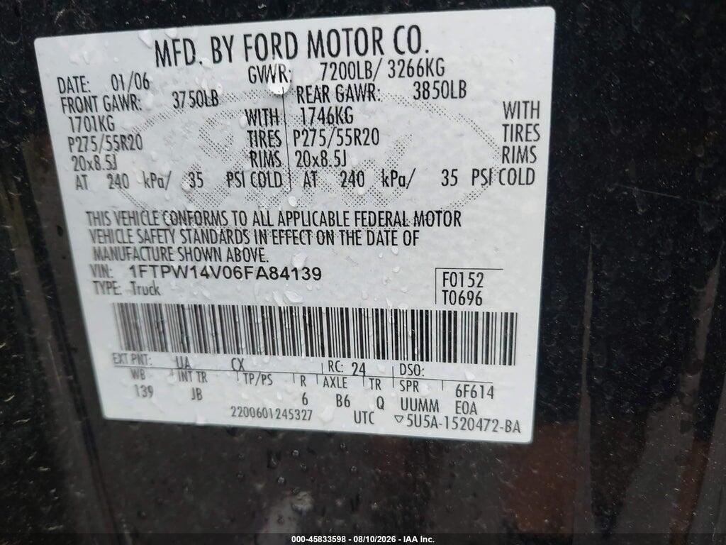 1FTPW14V06FA84139 2006 FORD F-150 photo no. 9