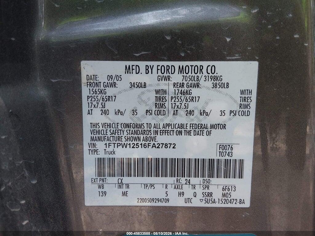 1FTPW12516FA27872 2006 FORD F-150 photo no. 9