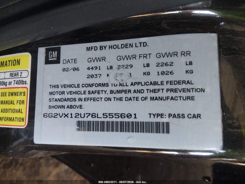 6G2VX12U76L555601 2006 PONTIAC GTO photo no. 9