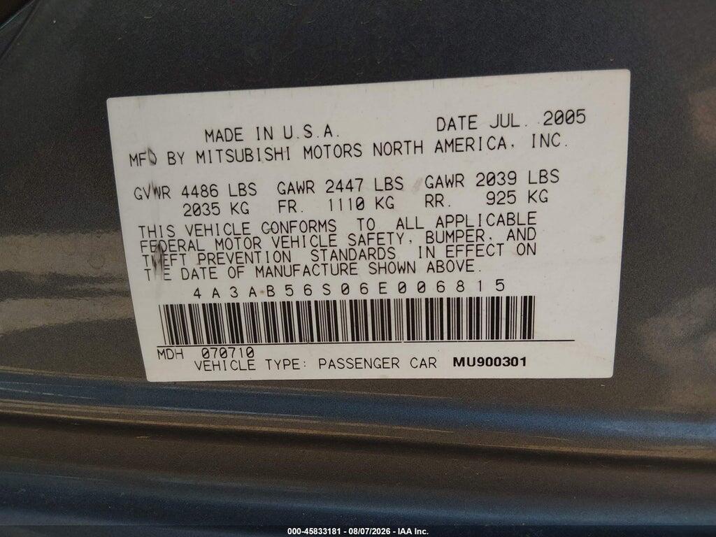 4A3AB56S06E006815 2006 MITSUBISHI GALANT photo no. 9