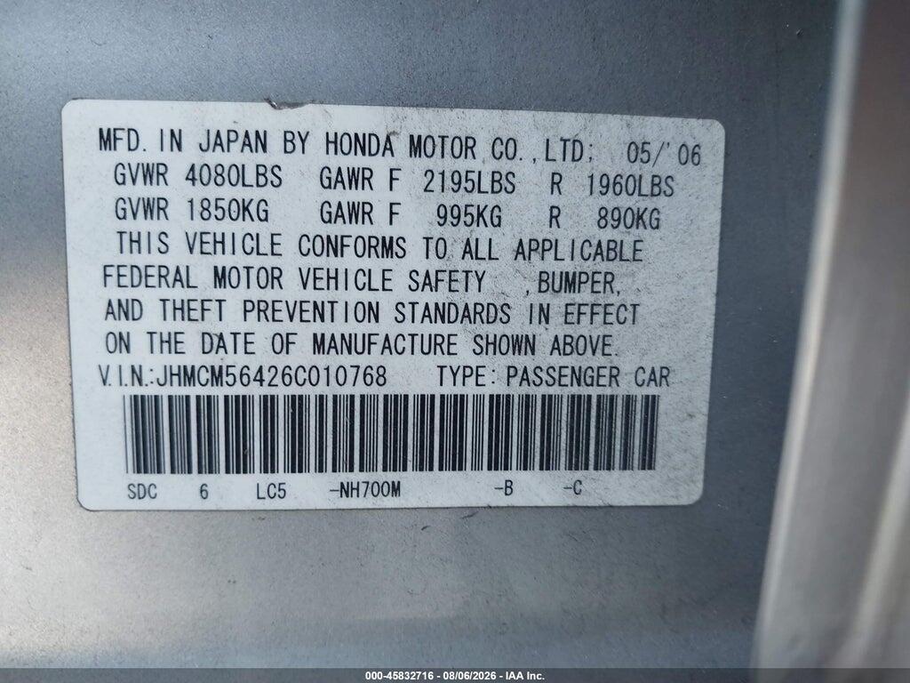 JHMCM56426C010768 2006 HONDA ACCORD photo no. 9