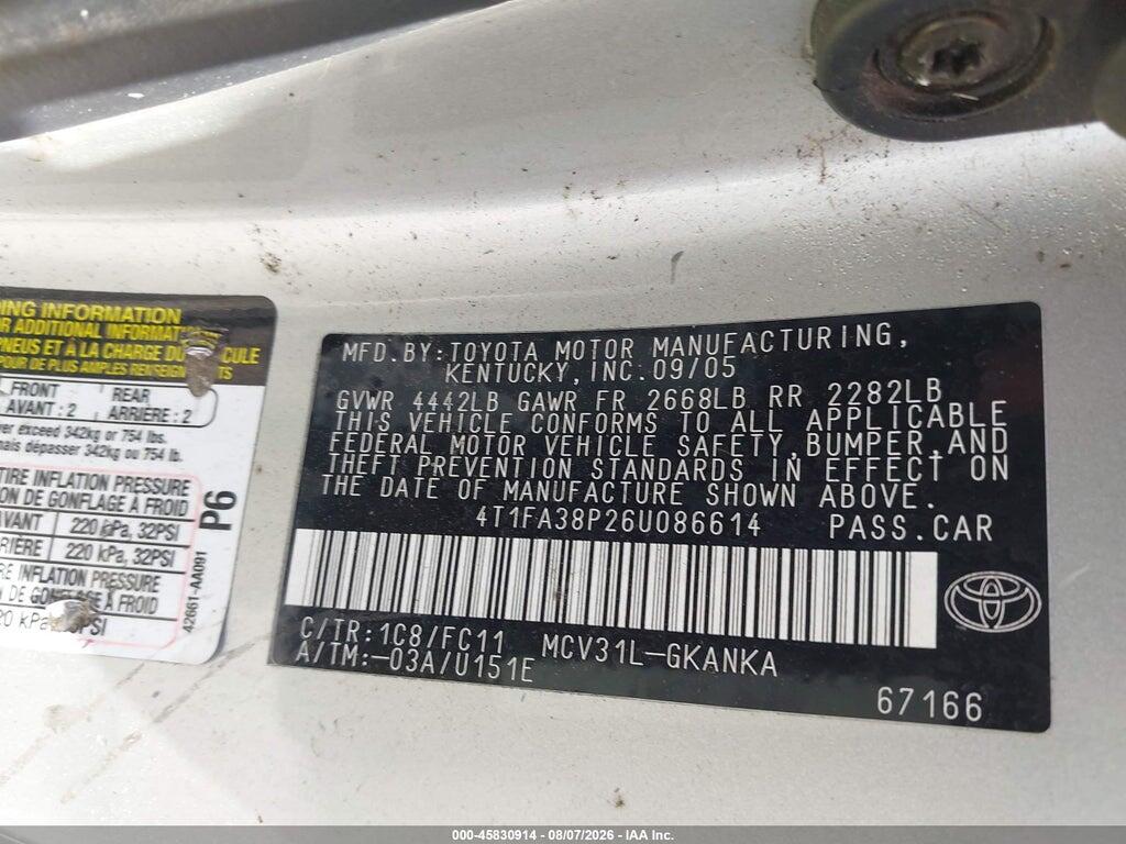 4T1FA38P260086614 2006 TOYOTA CAMRY SOLARA photo no. 9