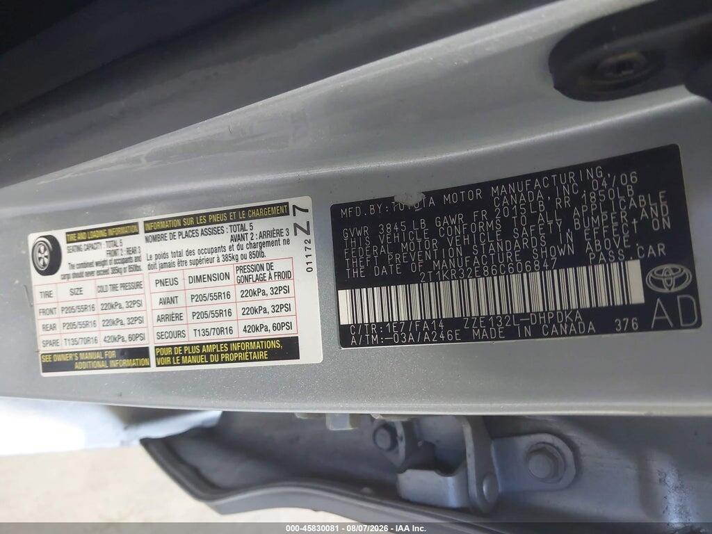 2T1KR32E86C606847 2006 TOYOTA MATRIX photo no. 9
