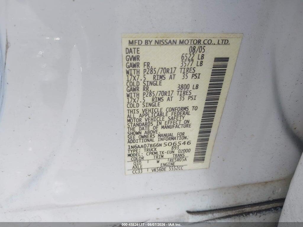 1N6AA07B66N506546 2006 NISSAN TITAN photo no. 9