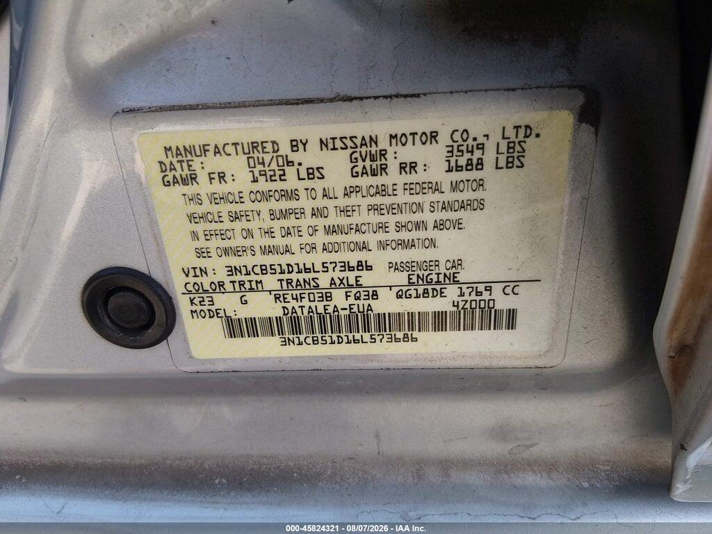 3N1CB51D16L573686 2006 NISSAN SENTRA photo no. 9
