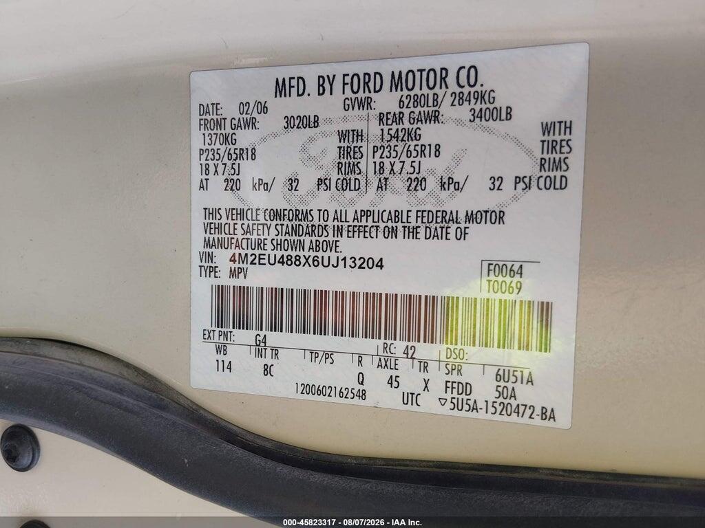 4M2EU488X6UJ13204 2006 MERCURY MOUNTAINEER photo no. 9
