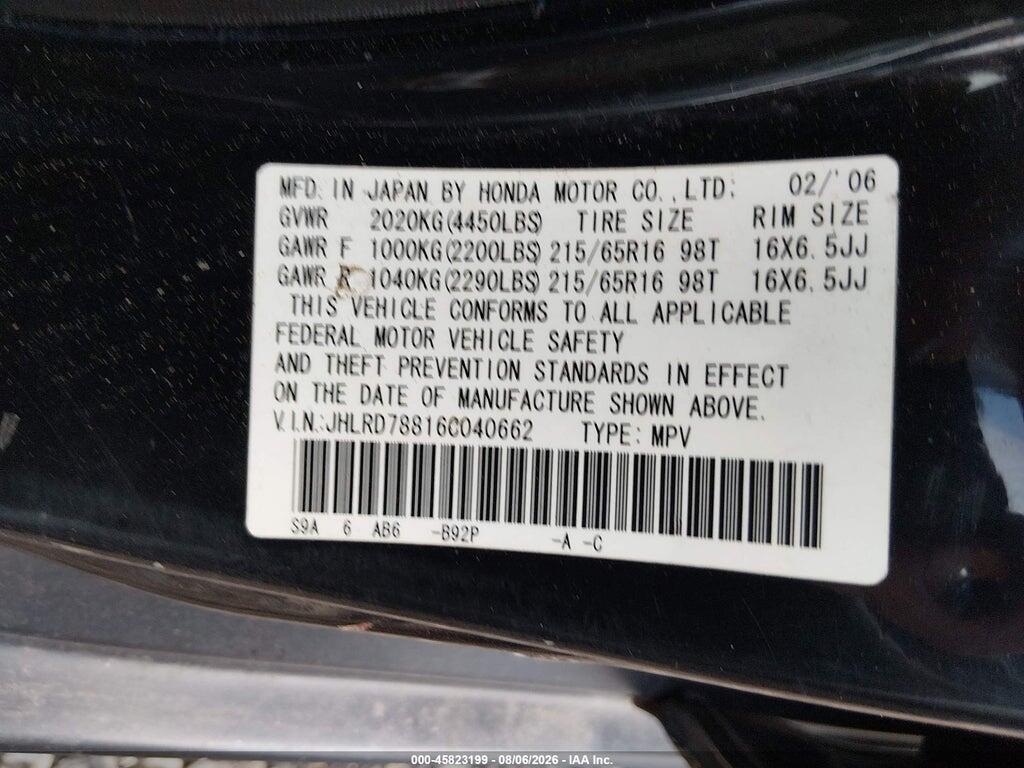 JHLRD78816C040662 2006 HONDA CR-V photo no. 9