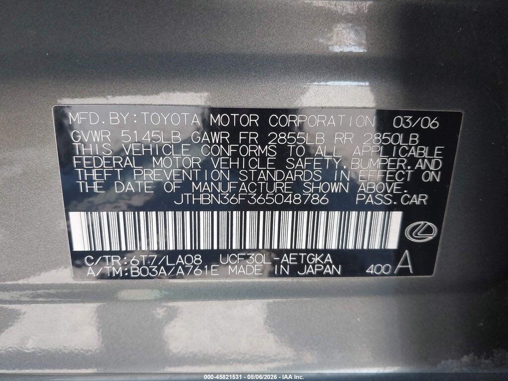 JTHBN36F365048786 2006 LEXUS LS 430 photo no. 9