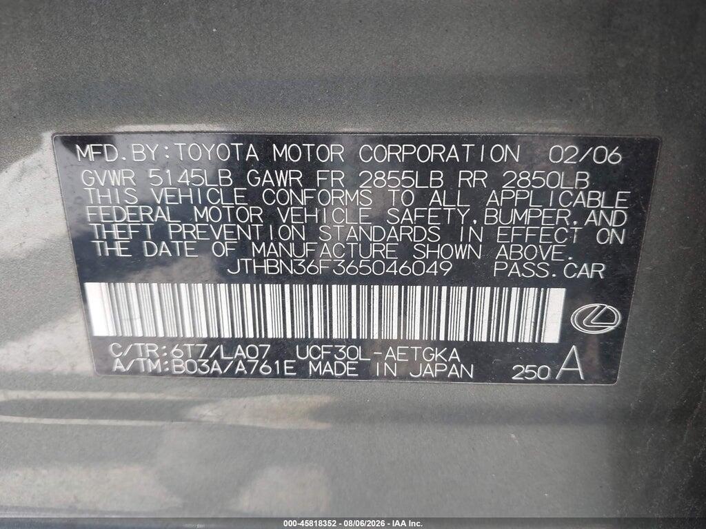 JTHBN36F365046049 2006 LEXUS LS 430 photo no. 9