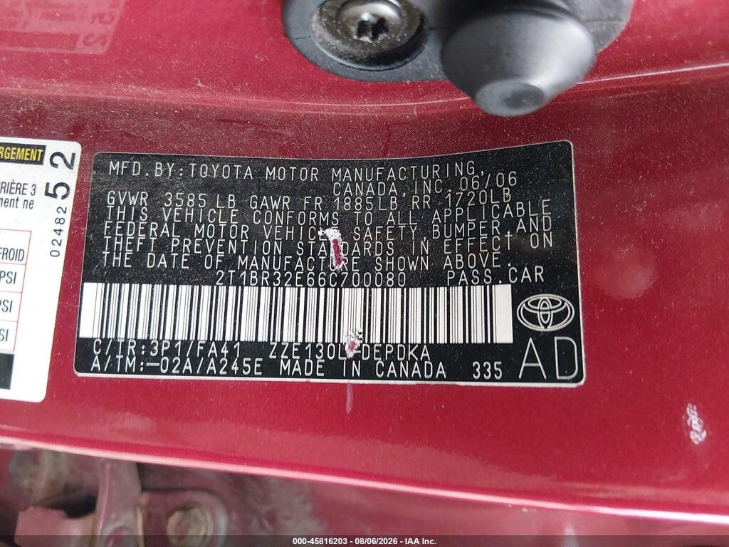 2T1BR32E66C700080 2006 TOYOTA COROLLA photo no. 9
