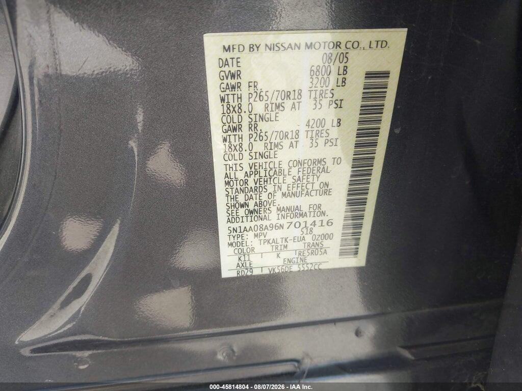 5N1AA08A96N701416 2006 NISSAN ARMADA photo no. 9