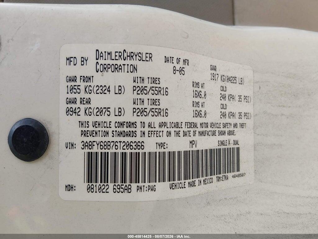 3A8FY68B76T206366 2006 CHRYSLER PT CRUISER photo no. 9