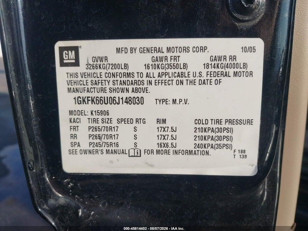1GKFK66U06J148030 2006 GMC YUKON XL 1500 photo no. 9
