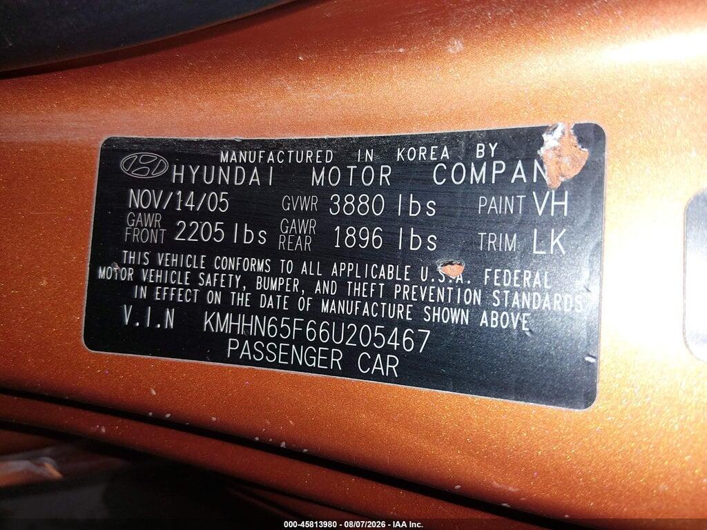 KMHHN65F66U205467 2006 HYUNDAI TIBURON photo no. 9