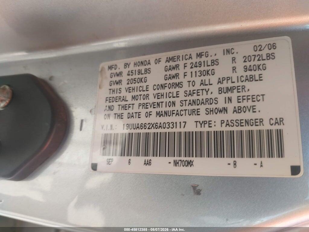 19UUA662X6A033117 2006 ACURA TL photo no. 9
