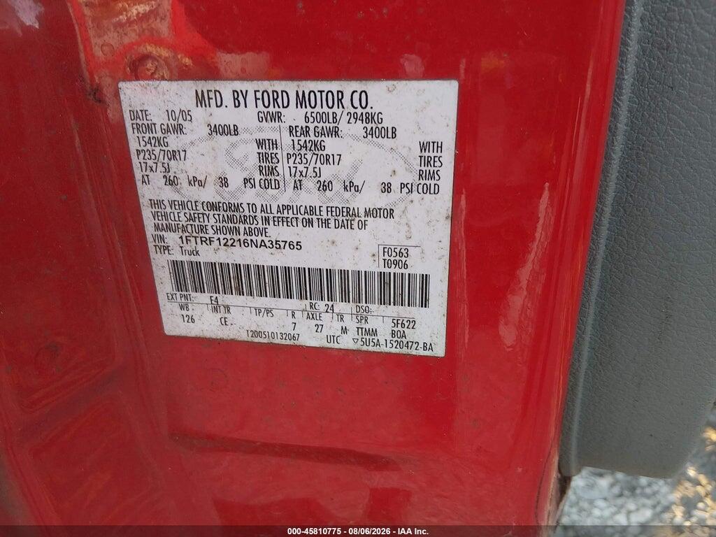 1FTRF12216NA35765 2006 FORD F-150 photo no. 9