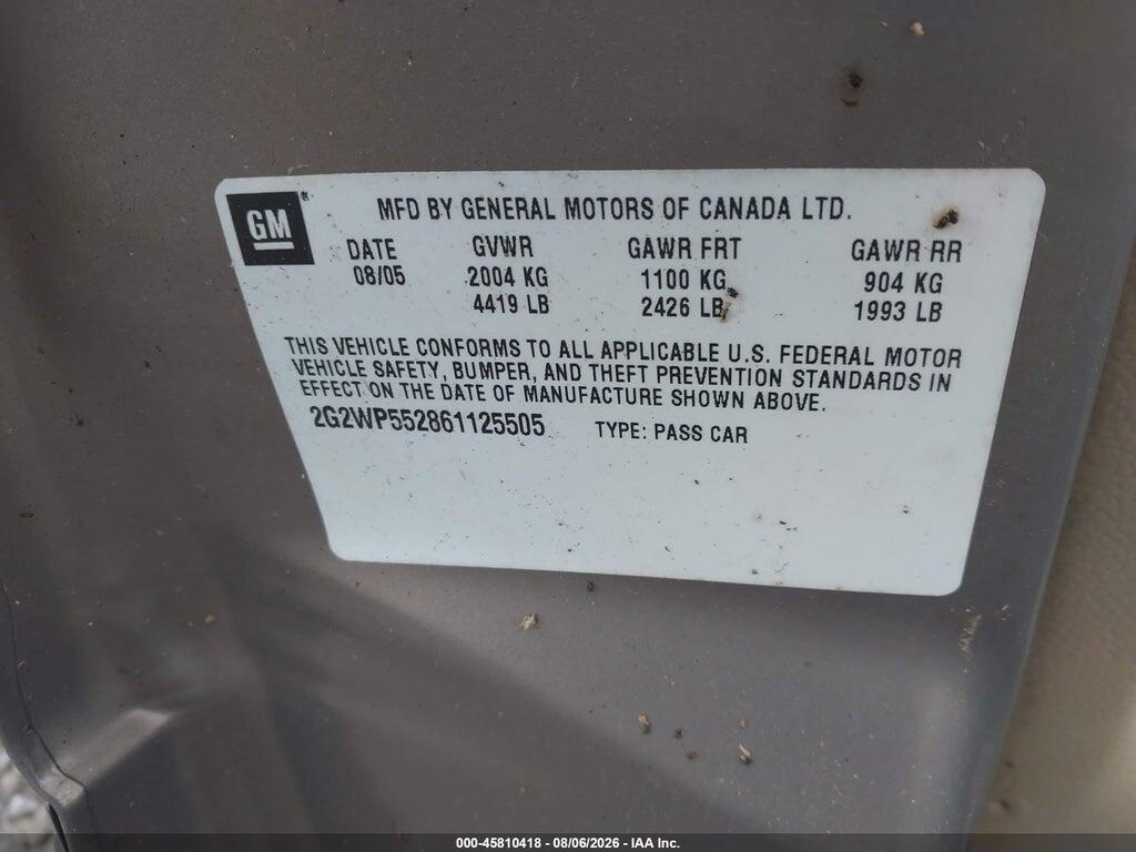 2G2WP552861125505 2006 PONTIAC GRAND PRIX photo no. 9