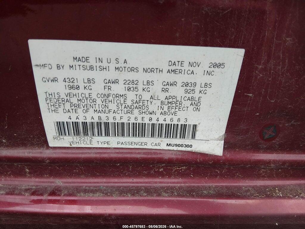 4A3AB36F26E044683 2006 MITSUBISHI GALANT photo no. 9