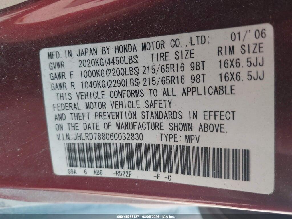 JHLRD78806C032830 2006 HONDA CR-V photo no. 9
