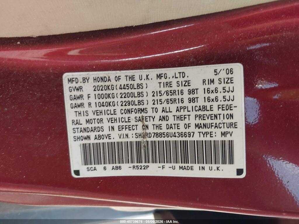 SHSRD78856U436697 2006 HONDA CR-V photo no. 9