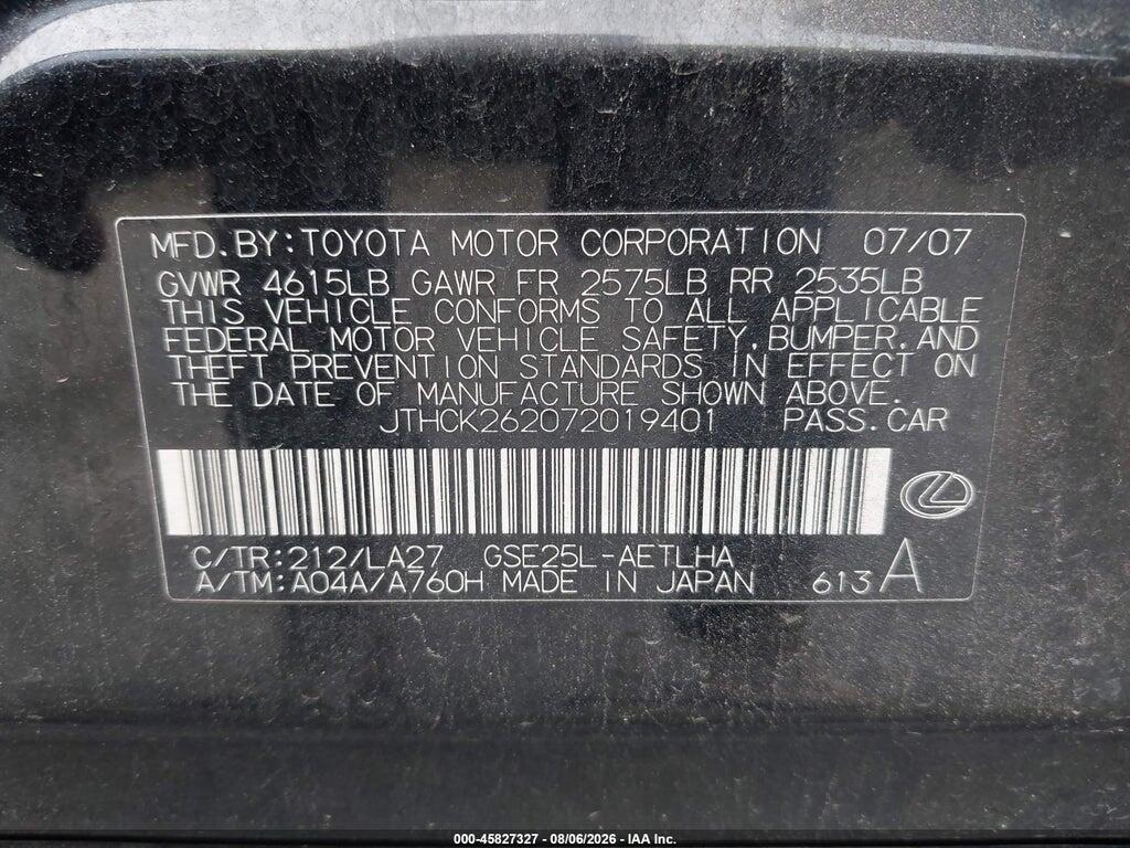 JTHCK262072019401 2007 LEXUS IS 250 photo no. 9
