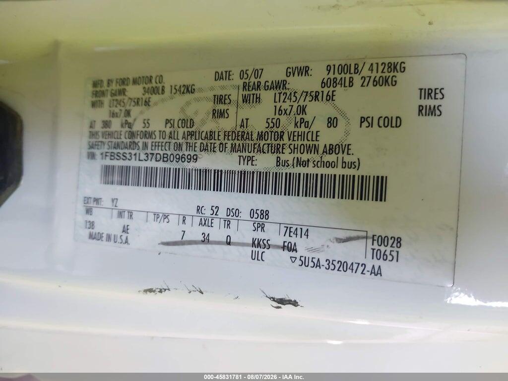1FBSS31L37DB09699 2007 FORD E-350 SUPER DUTY photo no. 9