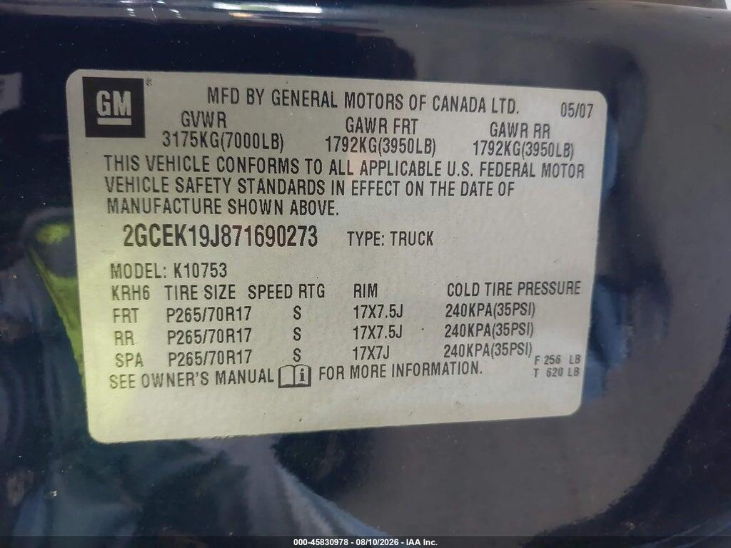 2GCEK19J871690273 2007 CHEVROLET SILVERADO 1500 photo no. 9